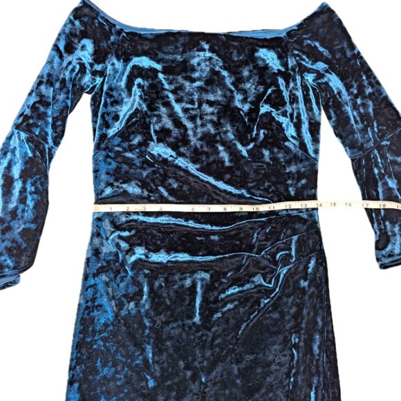 LAUREN Ralph Lauren | Off-the-Shoulder Velvet Dress Deep Teal Blue | Size 2 - Picture 14 of 16